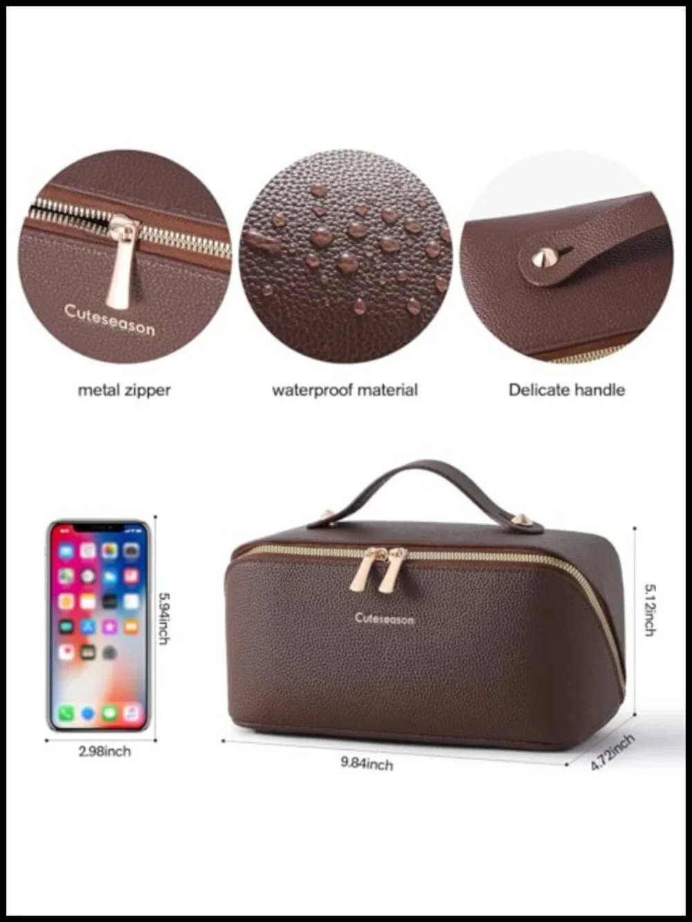 Structured PU Leather Makeup Bag for Women, Travel Cosmetic Organizer with